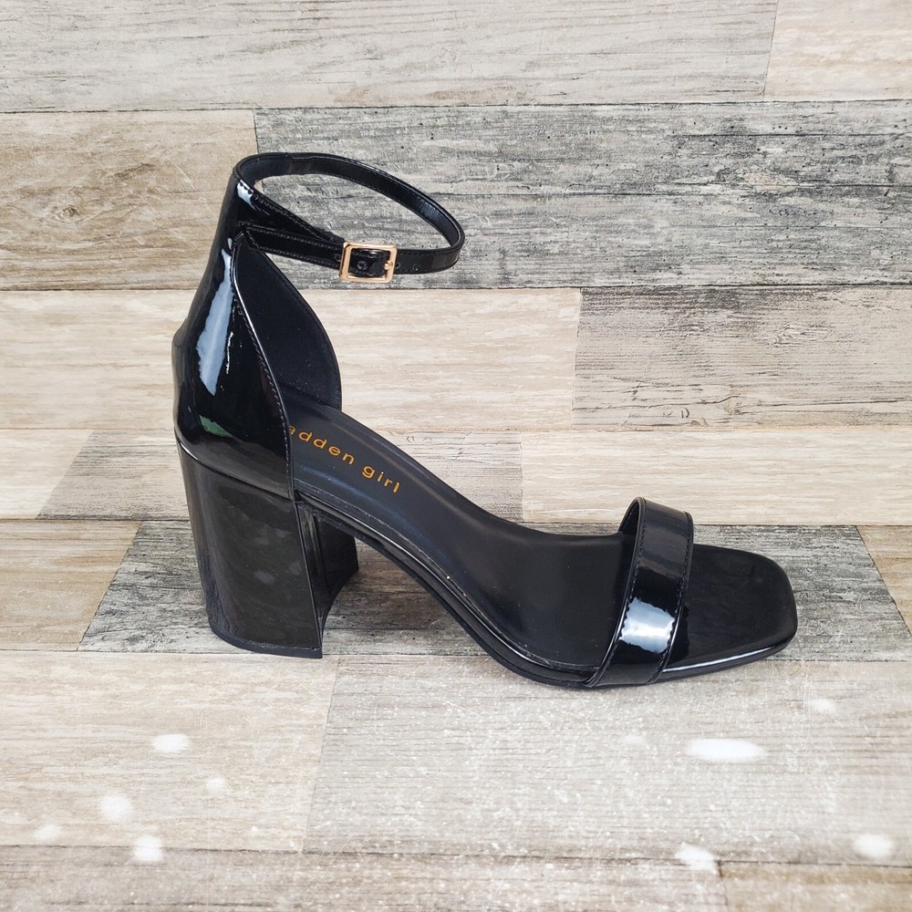 Madden Girl Star Womens Platform Sandal Sz 9 M Black Patent Leather Ankle Strap